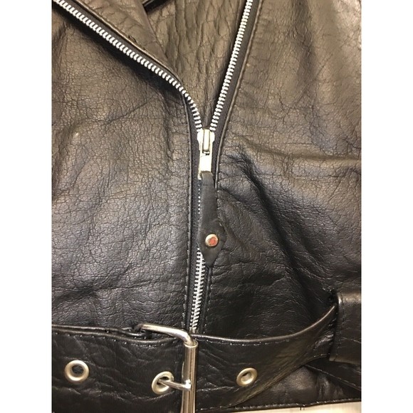 Women’s Protech Black Moto Motorcycle BOMBER Leather Jacket Medium VGUC Unique - Picture 6 of 13